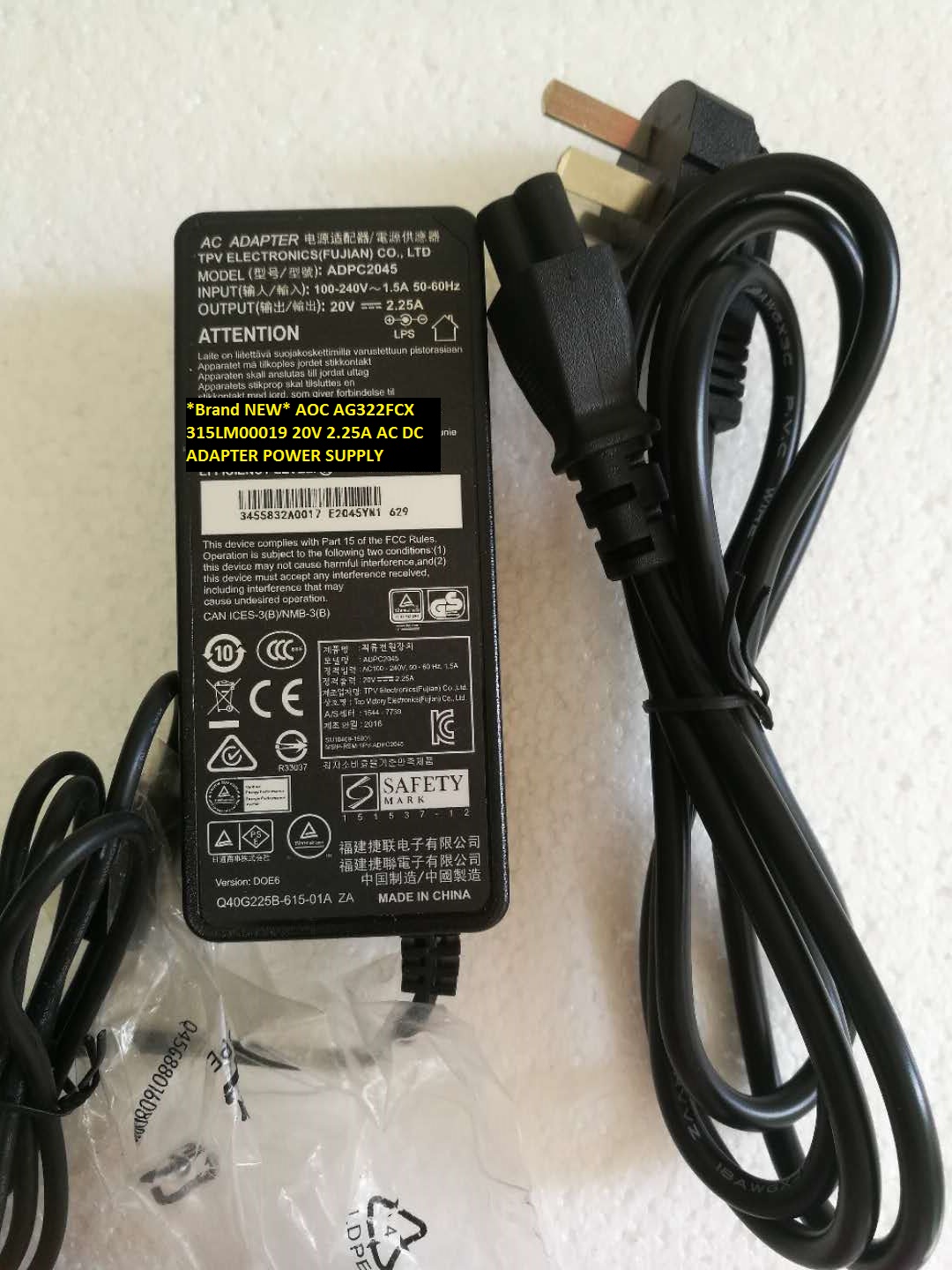 *Brand NEW* AOC 315LM00019 AC100-240V 20V 2.25A AC DC ADAPTER AG322FCX POWER SUPPLY